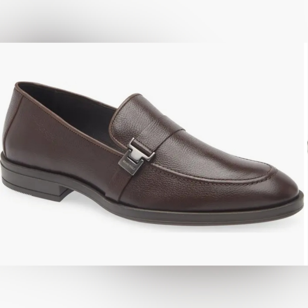 Size. 10. Brunmagli Men's Brown Leather Slip-On Dress Loafers